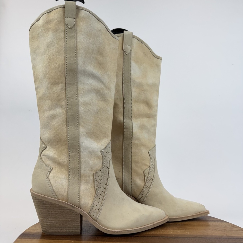New Womens Dolceâ Vita Navene Ivory Canvas Western Cowboy Boots Size 10 M NWOB